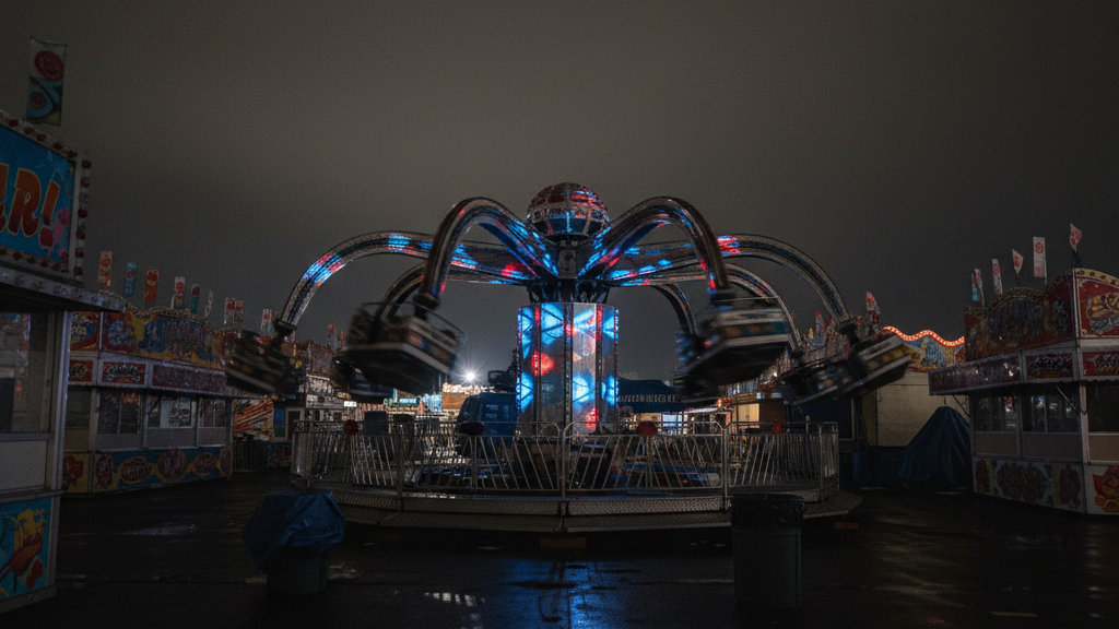 empty spinning carnival ride at the Indiana State Fairgrounds