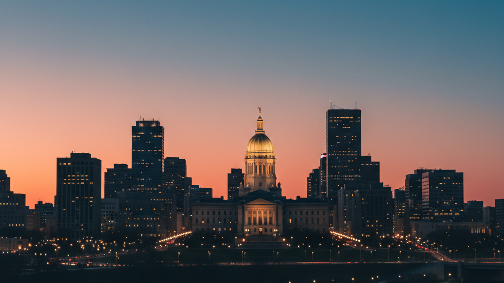 Indianapolis skyline symbolizing awareness of holiday crime and legal defense.